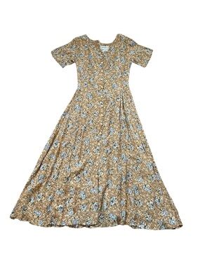 Vintage 90s Fit & Flare Maxi Dress Lace Up Back Floral Cottage Boho Grunge